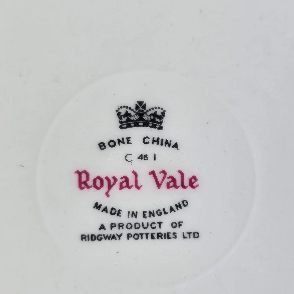 Royal Vale Bone China Tea Trio Red White Rose‎ Pattern Made in England Vintage